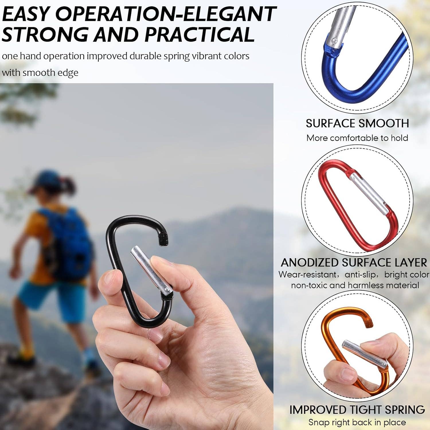 Crover - Wholesale Keychain - Unisex - Multicolor Aluminum D-Ring Carabiner Keychain Clip (2" & 3")3