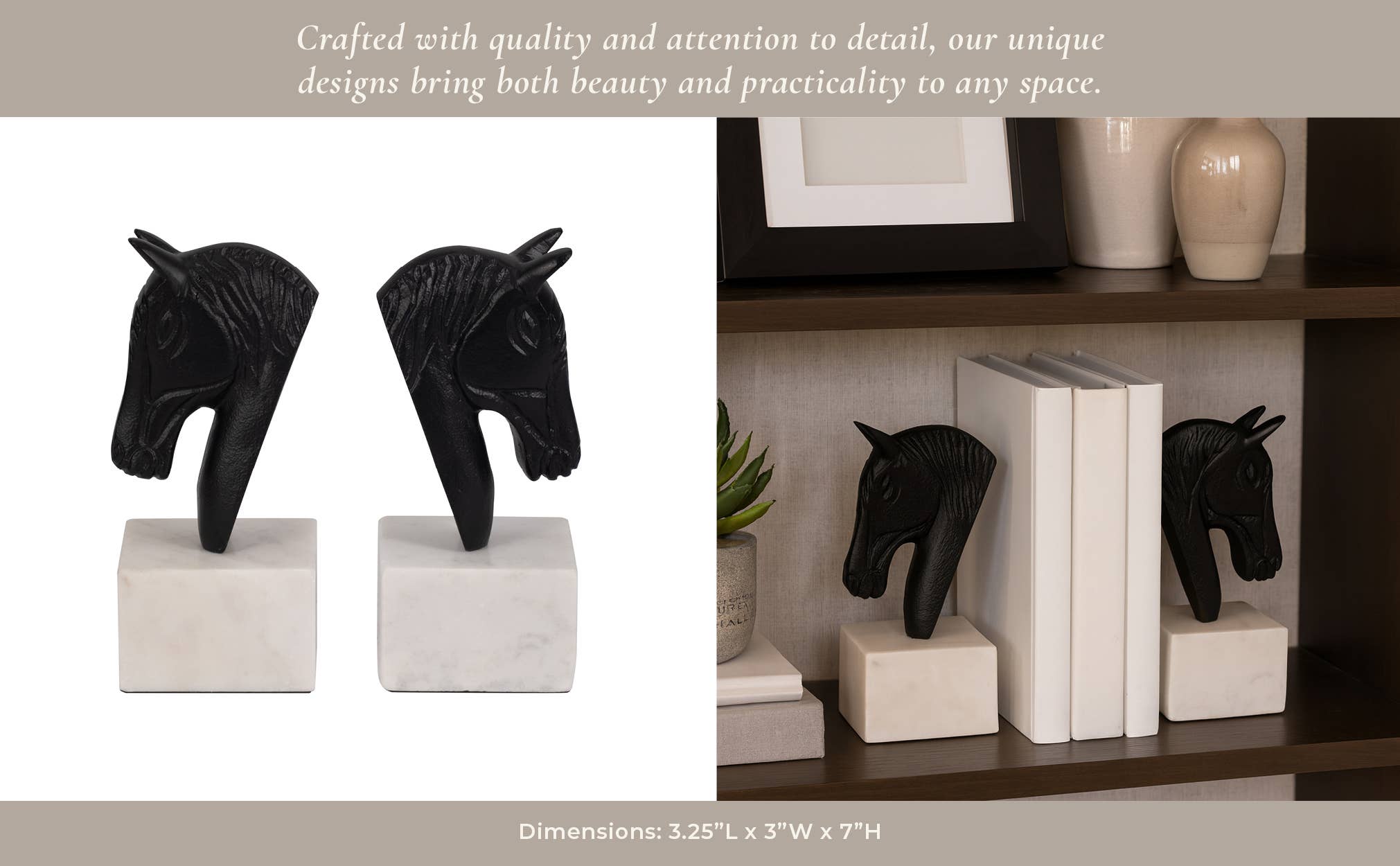 Sagebrook Home - Wholesale Bookend - Bookends Set of 2 - White/Black Metal Horse Head, 7 in.11