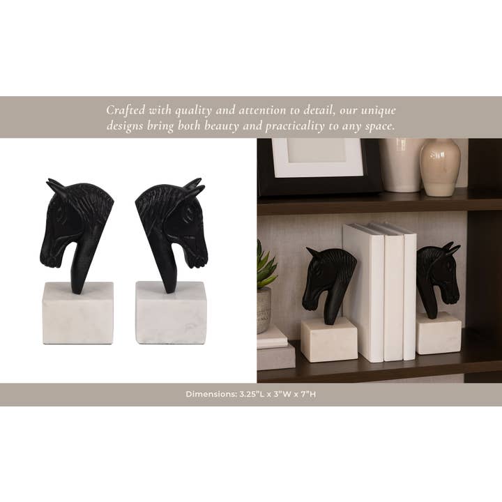 Sagebrook Home - Wholesale Bookend - Bookends Set of 2 - White/Black Metal Horse Head, 7 in.11