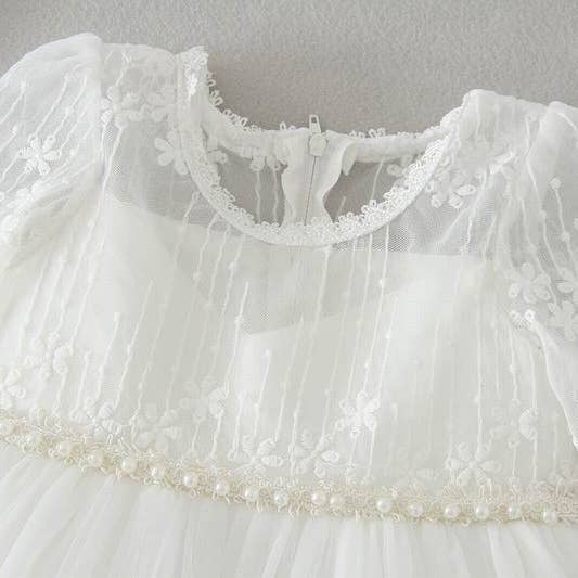 Nicolette's Couture - Wholesale Dress - Kids - The Sarah Dress - White Lace Christening Gown, Infant Baptism Dress, Long Sleeve Baby Boho Dress, Flower Girl