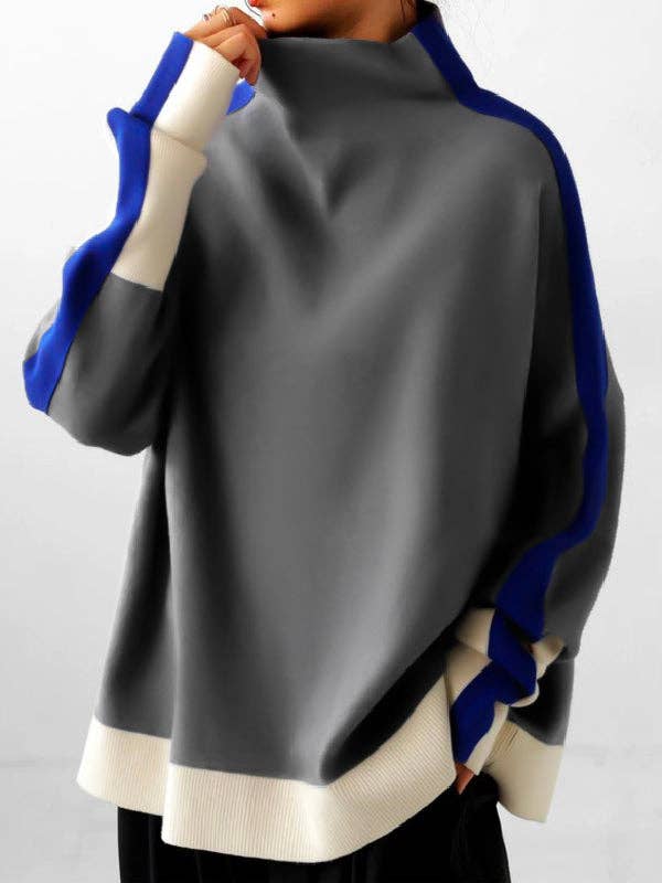 UZ Wholesale Store - Wholesale Sweatshirt - Women's - Contrast Color Split-Joint Long Sleeves High Neck Sweatshirt