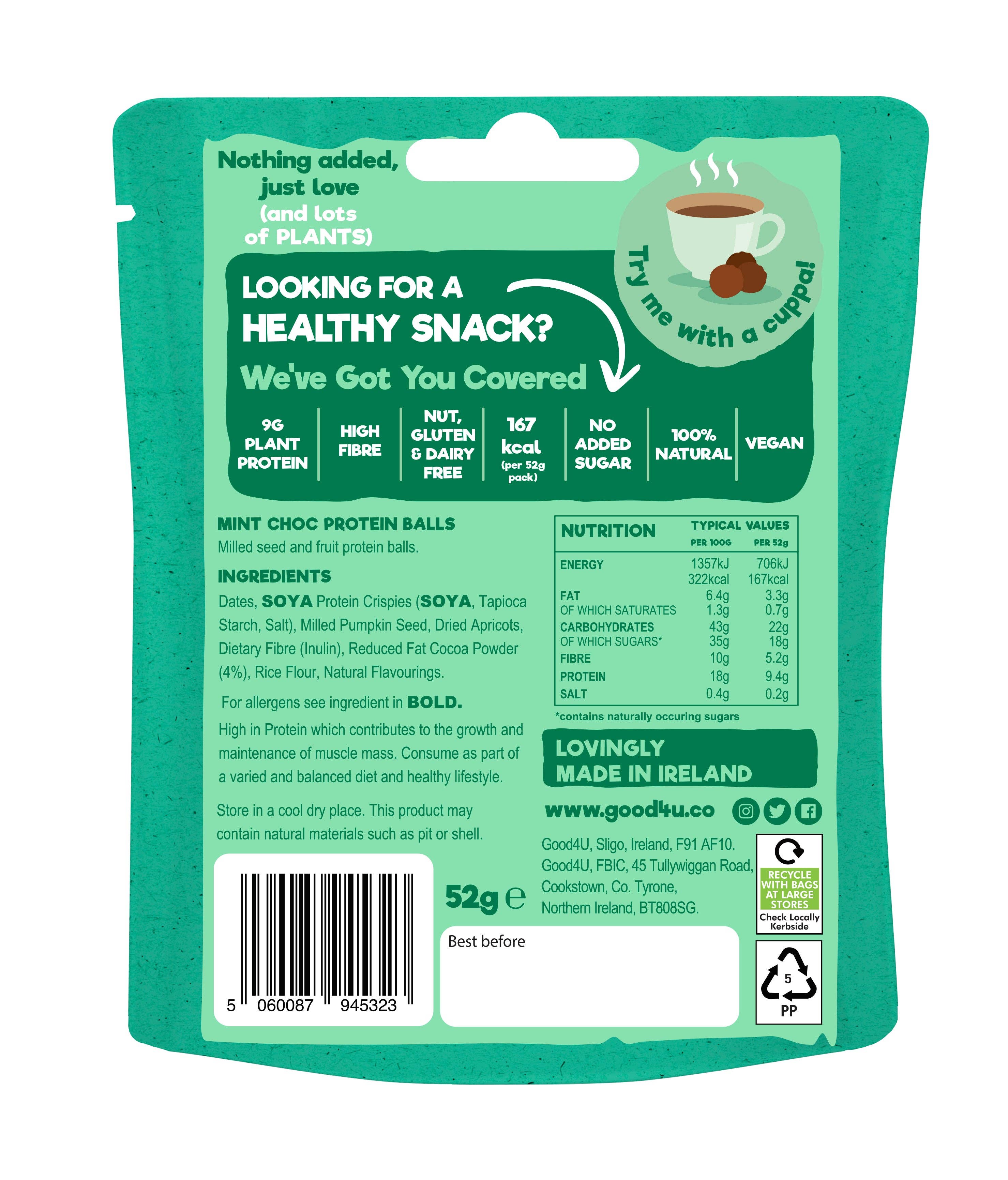 Good4U - Wholesale Snack Bar - Mint Choc Protein Balls Mini Doy Bag1
