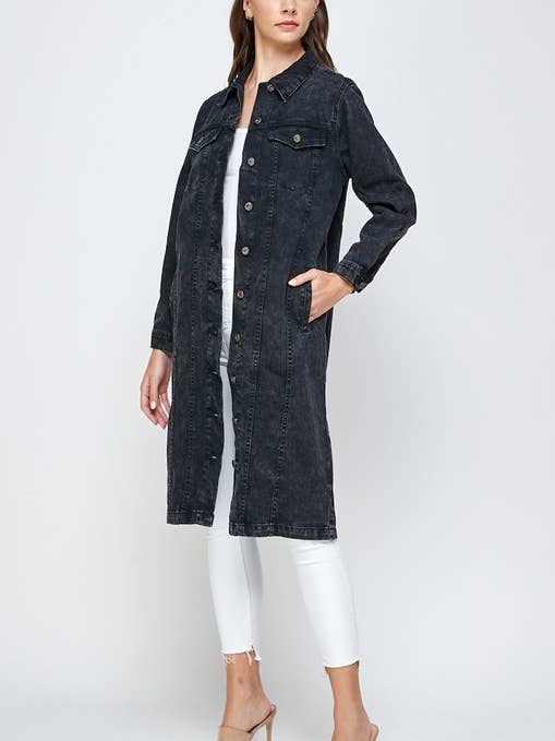 SH4032-Women's Solid Premium Denim Long Jacket for wholesale by Vibrato Clothing
