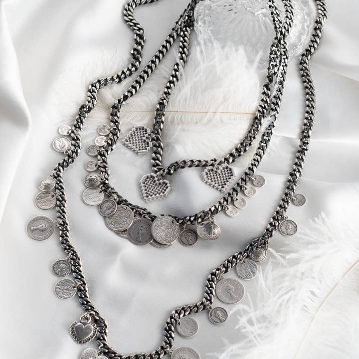 Goupi - Wholesale Y-Neck/Lariat Necklace - Silver and black chain with silver charms