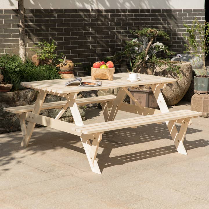 Quickway Imports - Wholesale Patio Table - Outdoor Wooden Patio Deck Garden 6-Person Picnic Table, for4
