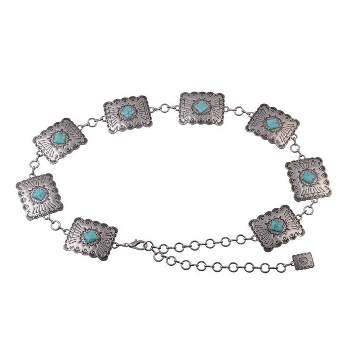 Turquoise Square Concho Chain Belt for wholesale by Most Wanted USA