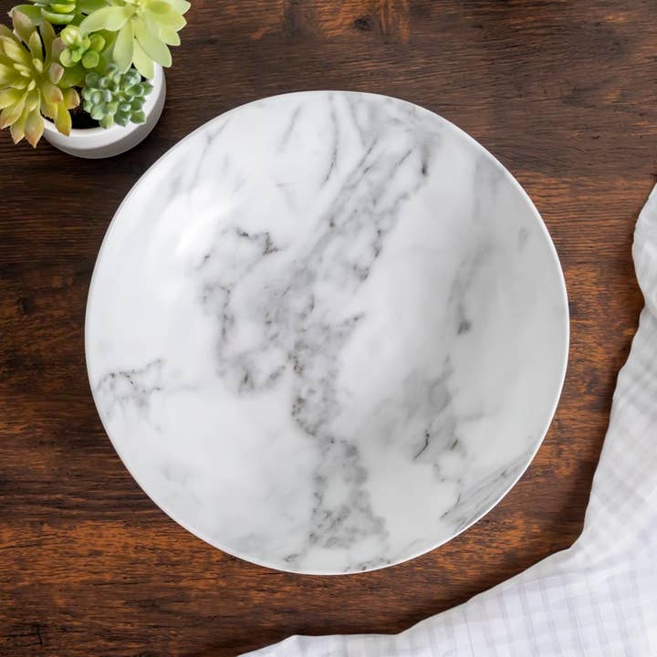 White Marble 11 inch Round Melamine Dinner Plate | Set of 6 for wholesale on Faire