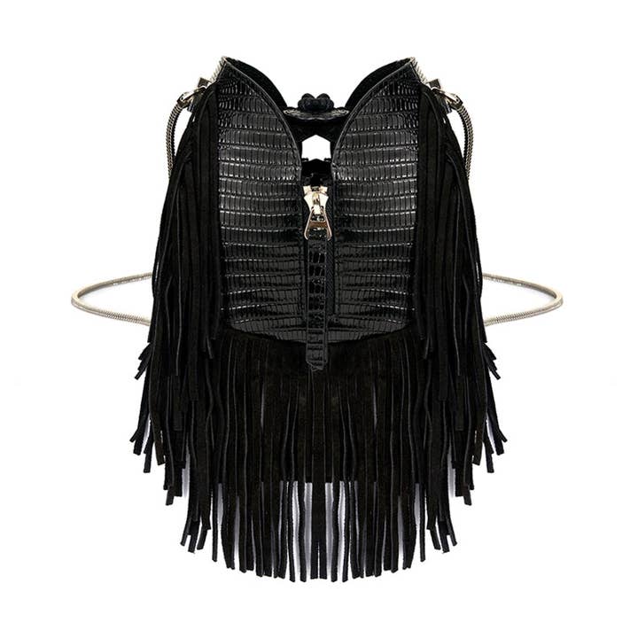 Katy Lizard præget sort læder skuldertaske for engroshandel hos Tara Folks