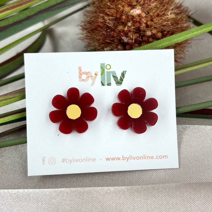 Plum Daisy Acrylic Stud Earrings for wholesale by By Liv