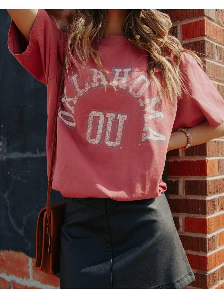 LivyLu - Wholesale Screen Printed T-Shirt - Unisex - OU Oklahoma Sooners Mega Arch Crimson Comfort Colors Tee