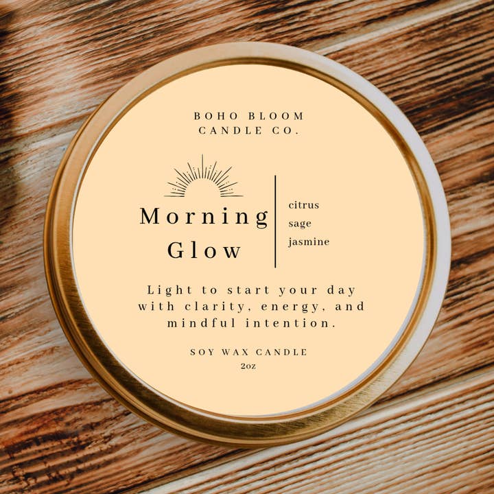 Morgenglanz – 2 oz Reise-Dosenkerze für den Großhandel von Boho Bloom Candle Co.