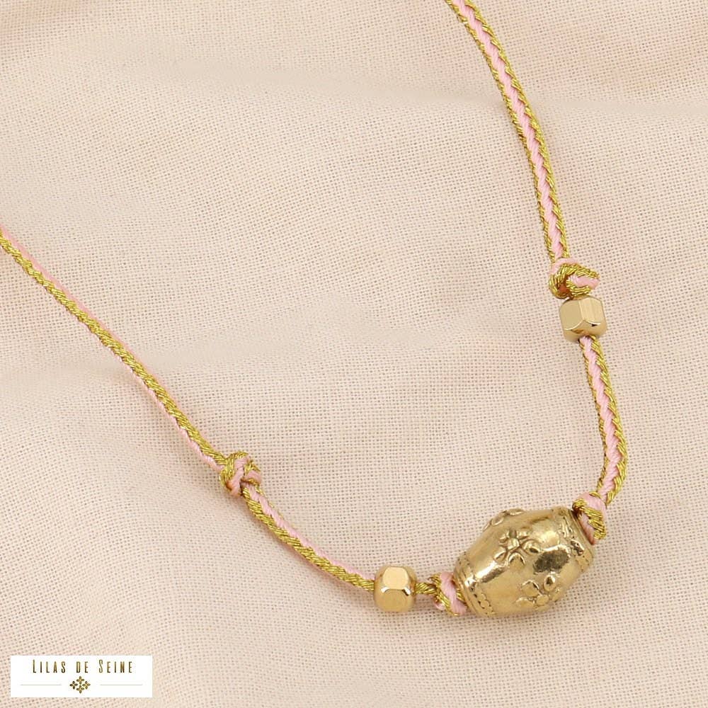 Lilas de Seine - Wholesale Pendant/Charm Necklace - Talisman metallic two-tone cord necklace in steel 01240564