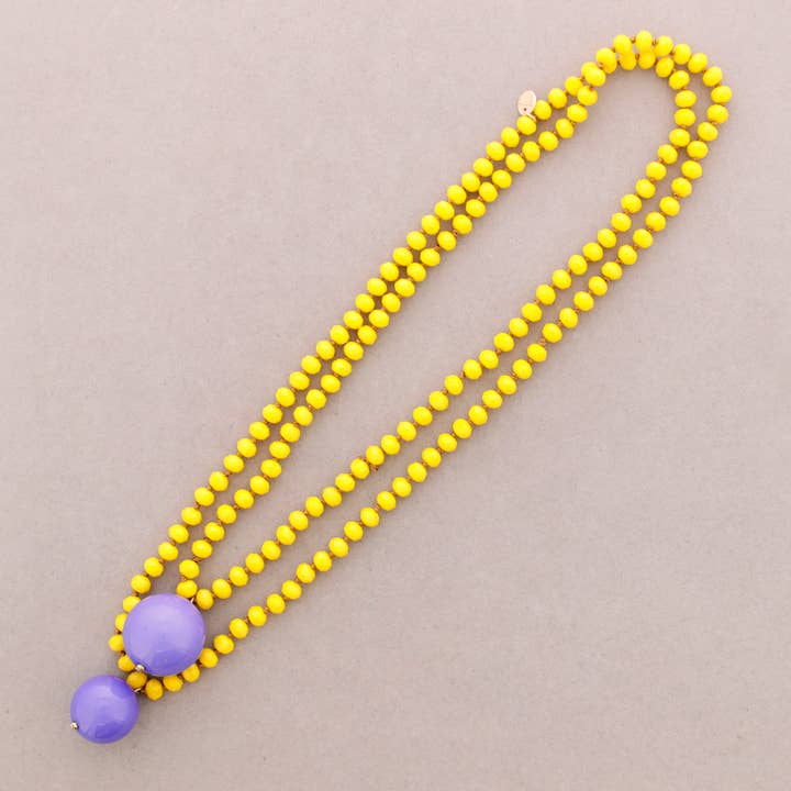 La Cuerda De Sol - Wholesale Snap Jewelry - Long Necklace with Faceted Beads and Double Ball Pendants