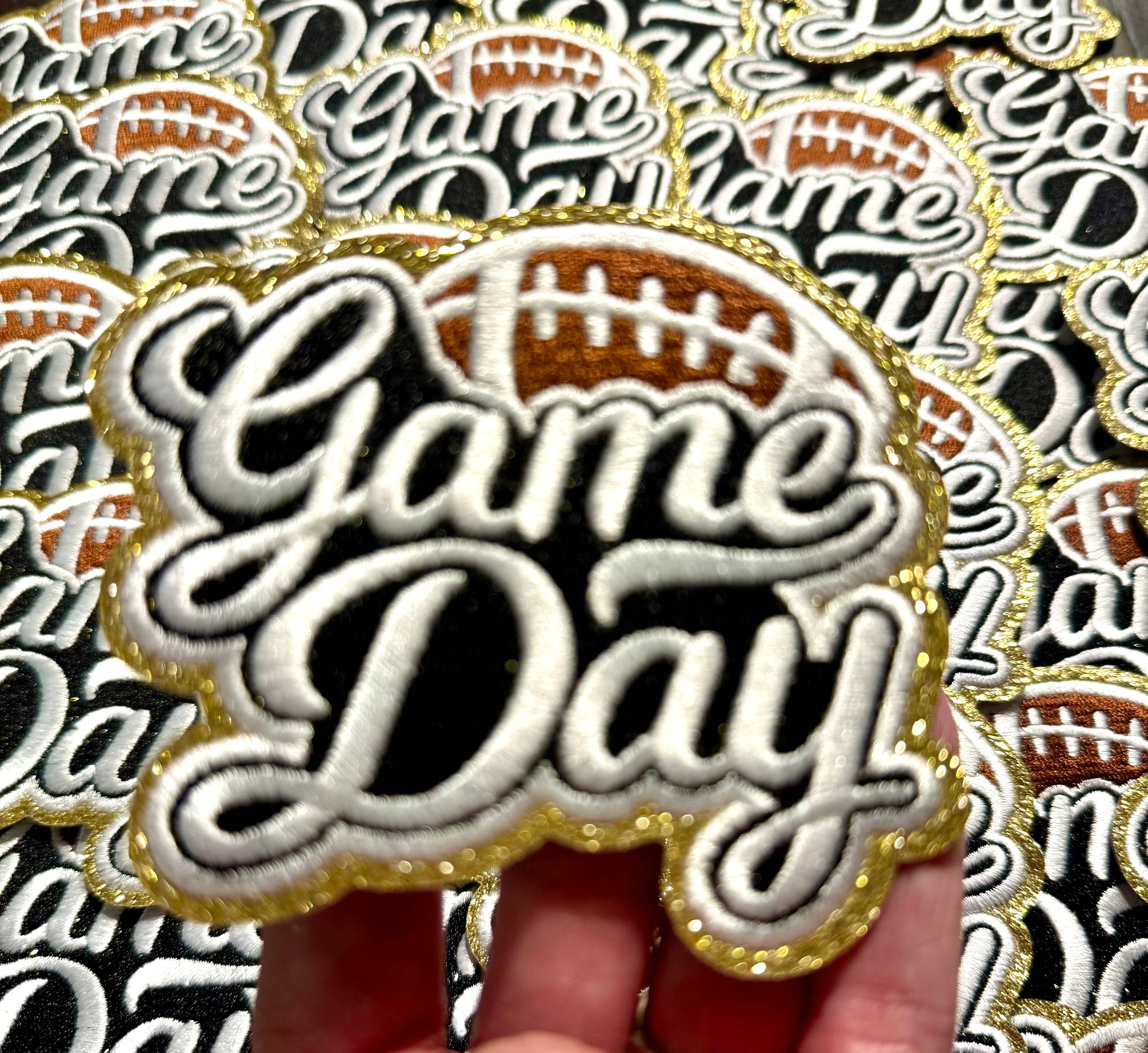 sequinandstiches - Wholesale Patch - Game Day Patch. Football Patch,Trucker Hat Patch, Glitter Patch, Iron On Patch, Sports Patch, Game Day Patch, Patch for Hat, DIY, White embroidered  Patch1