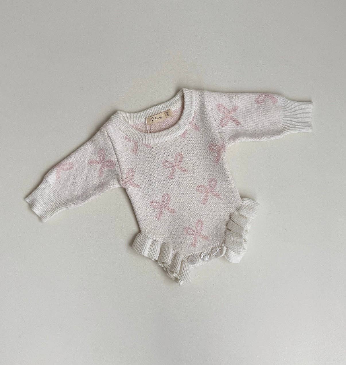 Petite + Co - Wholesale Security/cuddle blanket – Baby - FRILL ROMPER | MILK + BABY PINK BOWS1