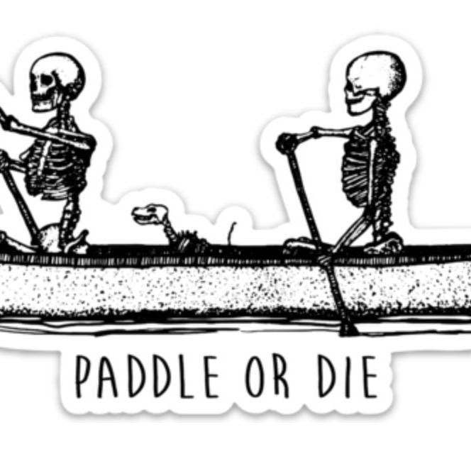 Adesivo in vinile «Paddle or Die Skeleton Family Paddling A Canoe» per la vendita all'ingrosso da parte di Bellavance Ink