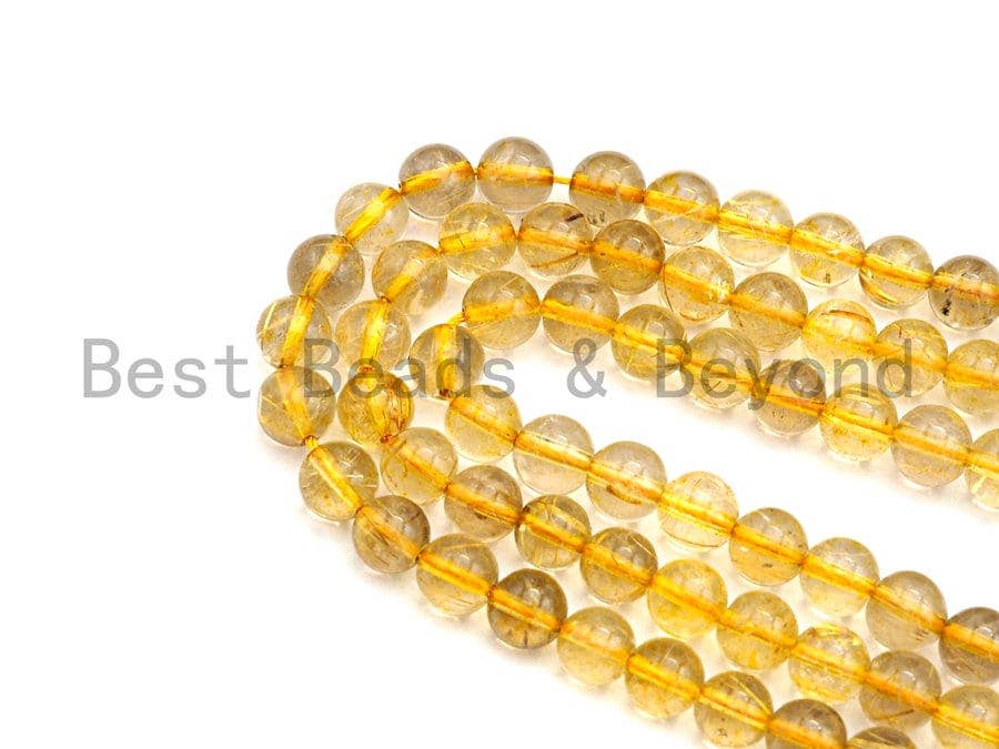 BestBeads&Beyond – wholesale Pärlor – Hög kvalitet Rutilerad Kvarts, Naturlig Rutilerad Kvarts, Gul ädelsten sten, 6mm, sku #U4810