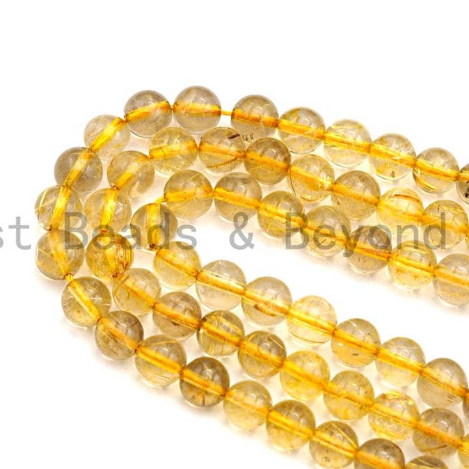BestBeads&Beyond – wholesale Pärlor – Hög kvalitet Rutilerad Kvarts, Naturlig Rutilerad Kvarts, Gul ädelsten sten, 6mm, sku #U4810