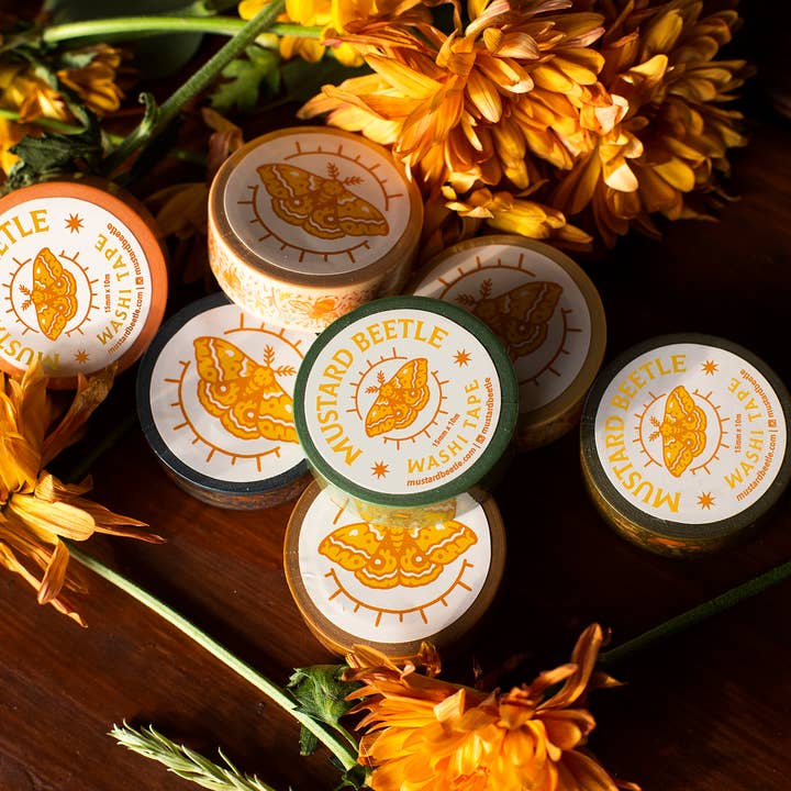 Mustard Beetle - Wholesale Washi Tape - Floral, Poppies + Mushrooms, 1/2" Washi Tape Roll1