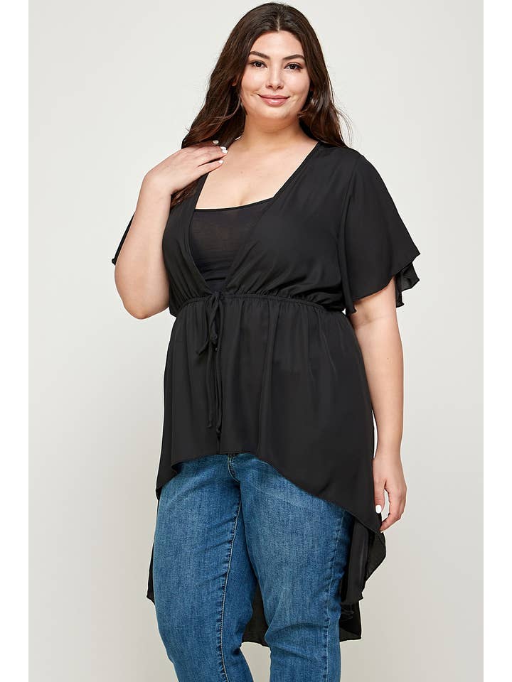 Haute Fox Plus Size & Contemporary - Wholesale Cardigan - Women's - Plus Size Hi-Low Hem Draped Cardigan - WG17832-C