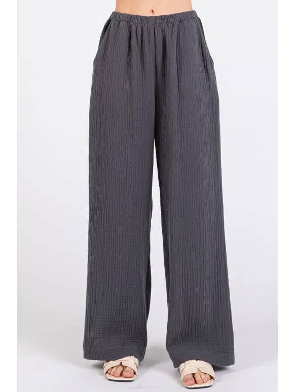 Final Touch - Wholesale Pants - Women's - Gauze Waist Elastic Wide Leg Pants - NP70166B