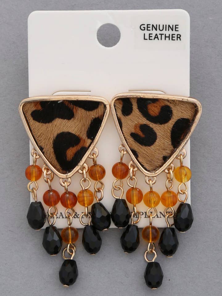 ANIMAL PRINT TRIANGLE BEADED DANGLE EARRING TE-6056 for wholesale by anbfashion