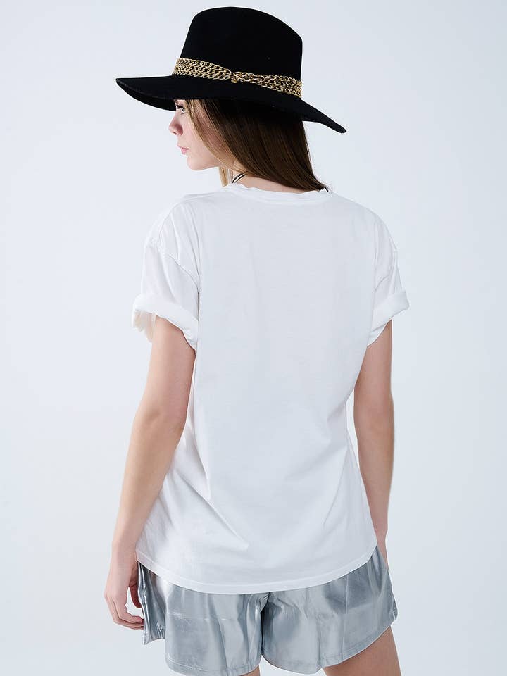 relaxed White T-shirt With Ciao in Leopard Print for wholesale on Faire