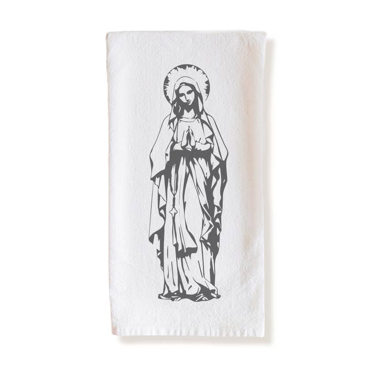 Onze Heilige Vrouwe Maagd Maria Katoenen Theedoek voor wholesale door Crows Nest Atelier, LLC