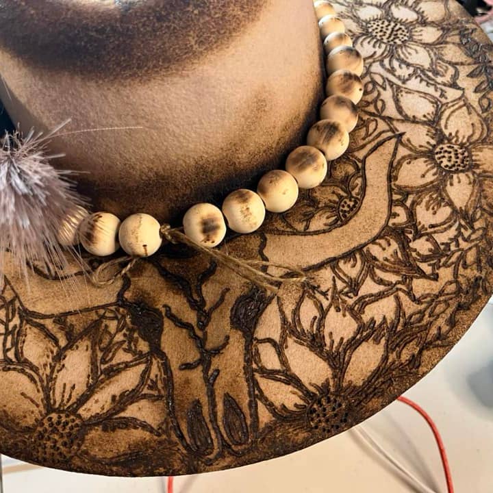 Feathered Gypsy Custom Hats and Boutique - Wholesale Cowboy Hat - Women's - Sweetest of Sunflowers Custom Burned Rancher Hat5