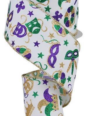 2.5" x 10yd Mardi Gras Pattern-White/Mardi Gras-RGE124427 for wholesale by General Wholesale Inc