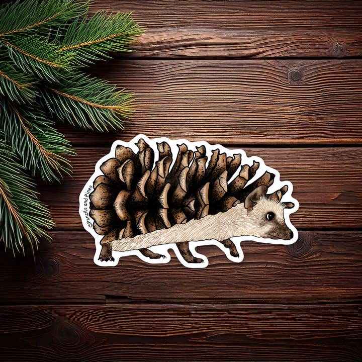 Pinecone Hedgehog Sticker for wholesale by Pencils and Pines