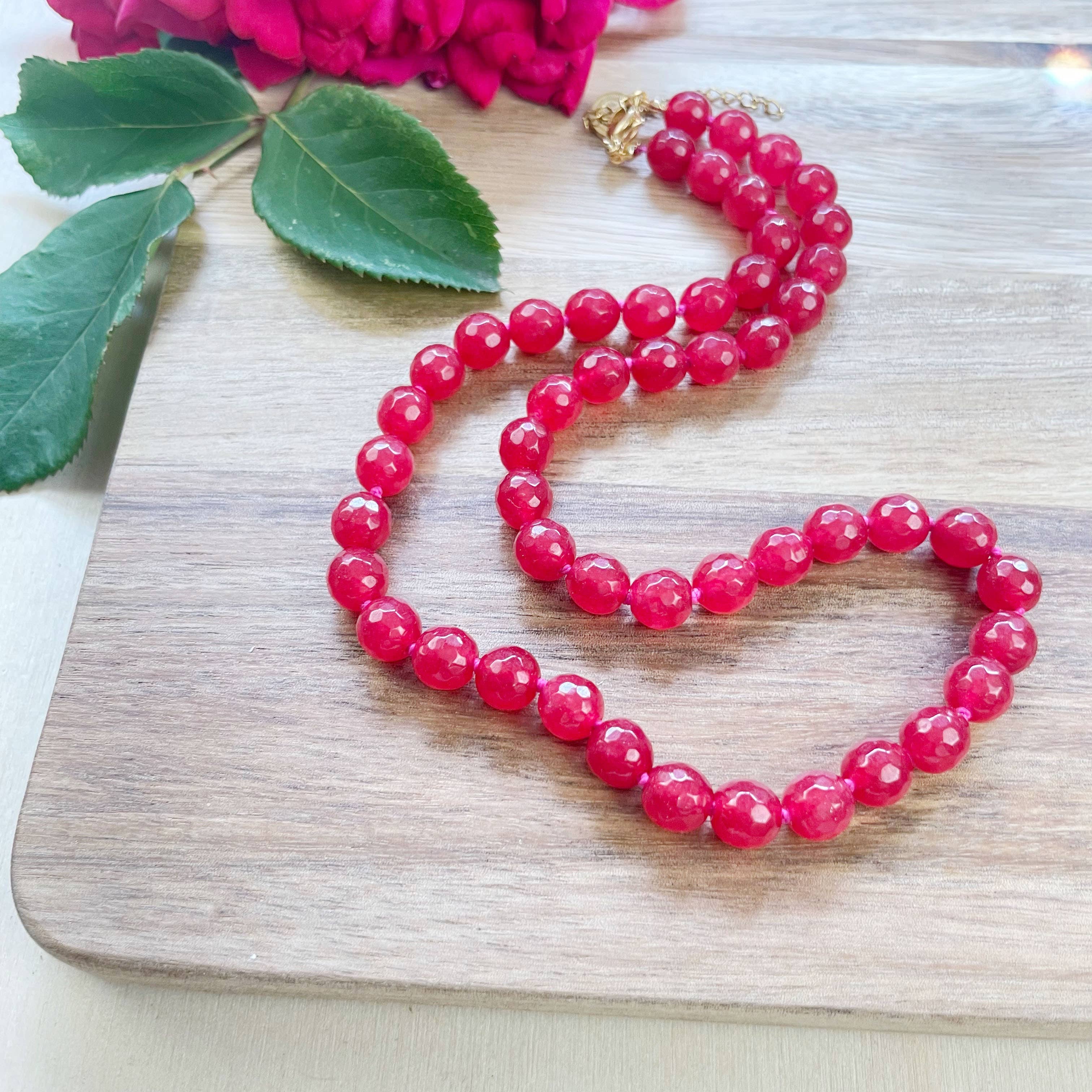 Ewelina Pas Jewelry - Wholesale Kralen/parelketting - Roodgeverfde Jade gefacetteerde 8 mm kralenketting4