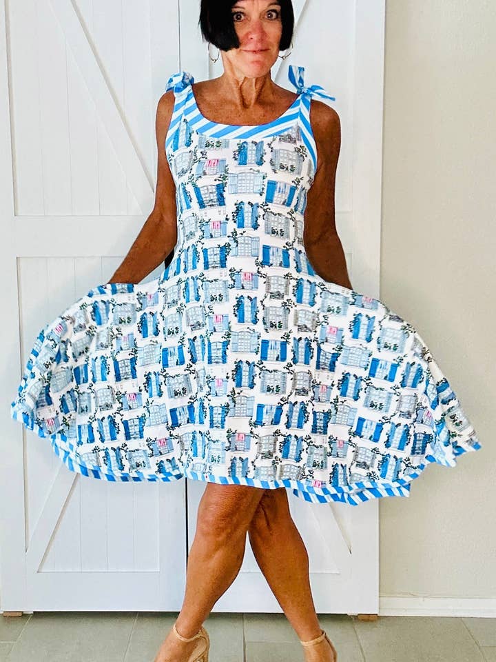 French Windows Shoulder Tie Skater Dress for wholesale by Aerial Clothing sRQ