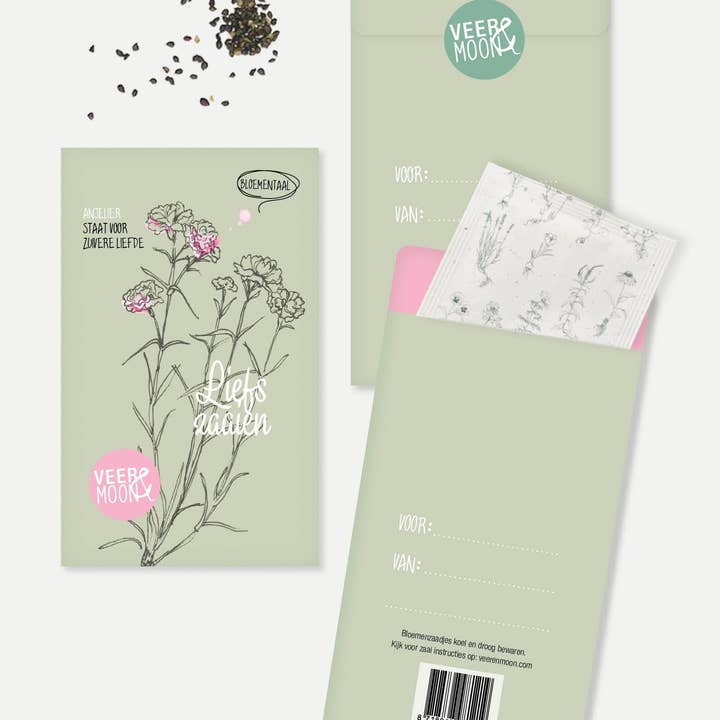 Sac de graines « Semer l’amour » avec graines d'œillets pour la vente par Veer&Moon