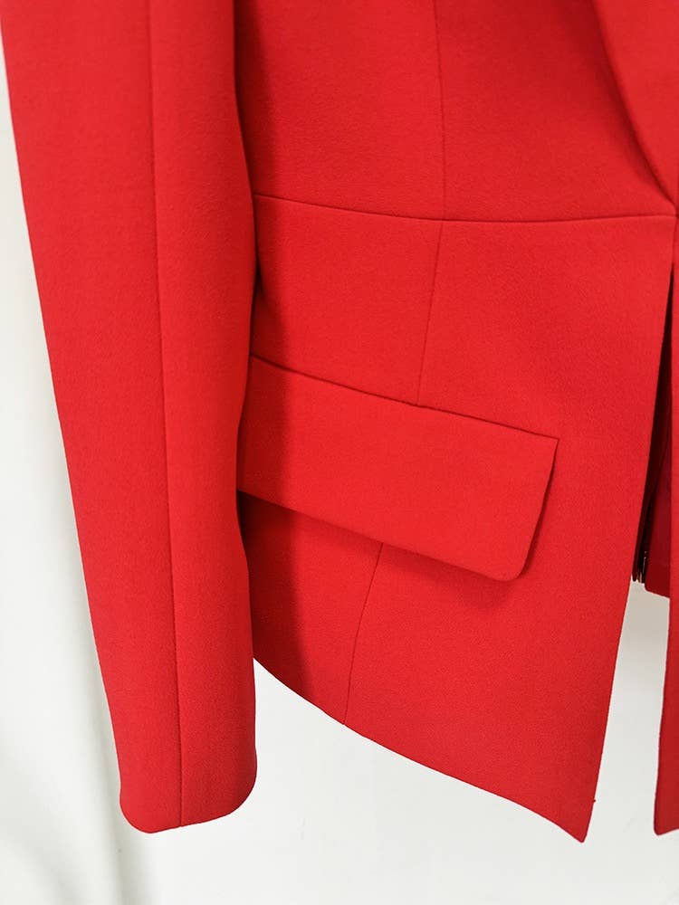 JK109Y Chic Red Off-Shoulder Blazer with Rear Zipper Design for wholesale on Faire6