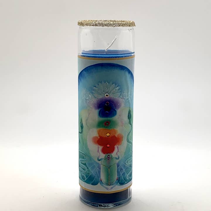 Chakra Glitter Candle - Flame of Illumination for wholesale by Ceridwen’s