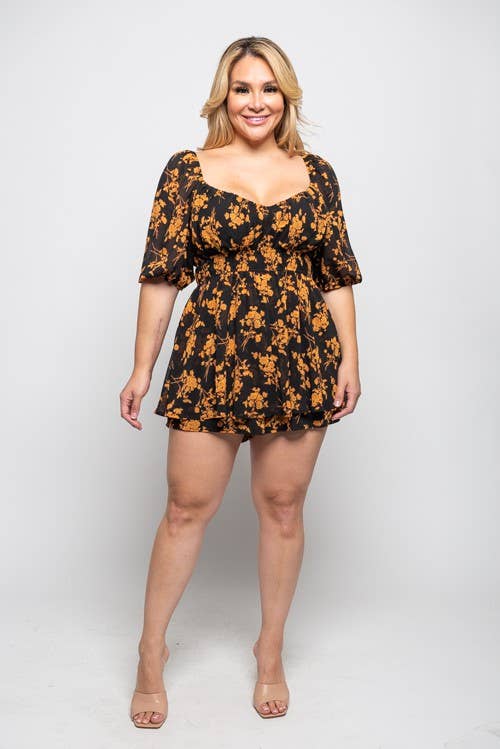 Black PLUS SIZE FLORAL ROMPER for wholesale on Faire