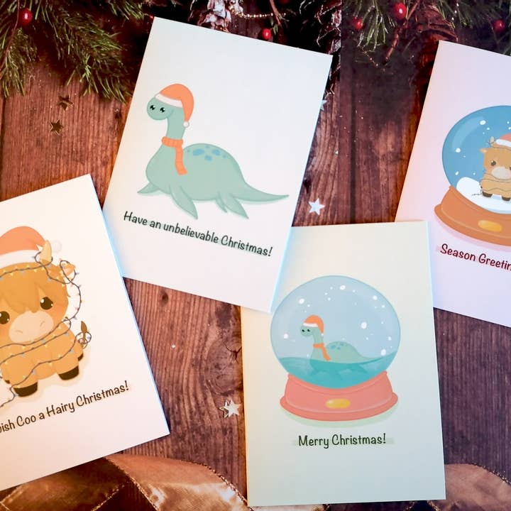 KimspirationCrafts - Wholesale Christmas card - Scottish Christmas Cards, Nessie Christmas Card, Hairy Coo