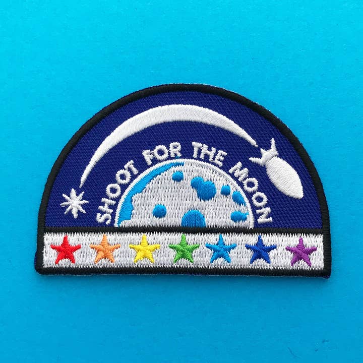 Shoot For The Moon Rainbow Rocket Patch for wholesale by Hand Over Your Fairy Cakes
