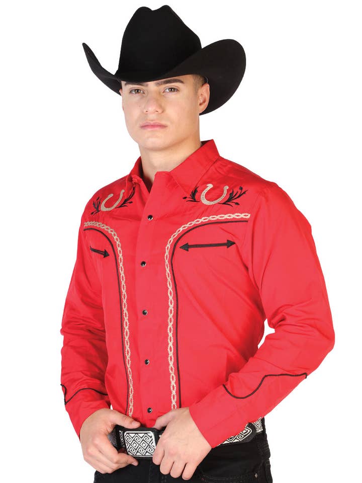 Embroidery Western Shirt Red/Black Mod. 43294 for wholesale by Conejo Western Wear
