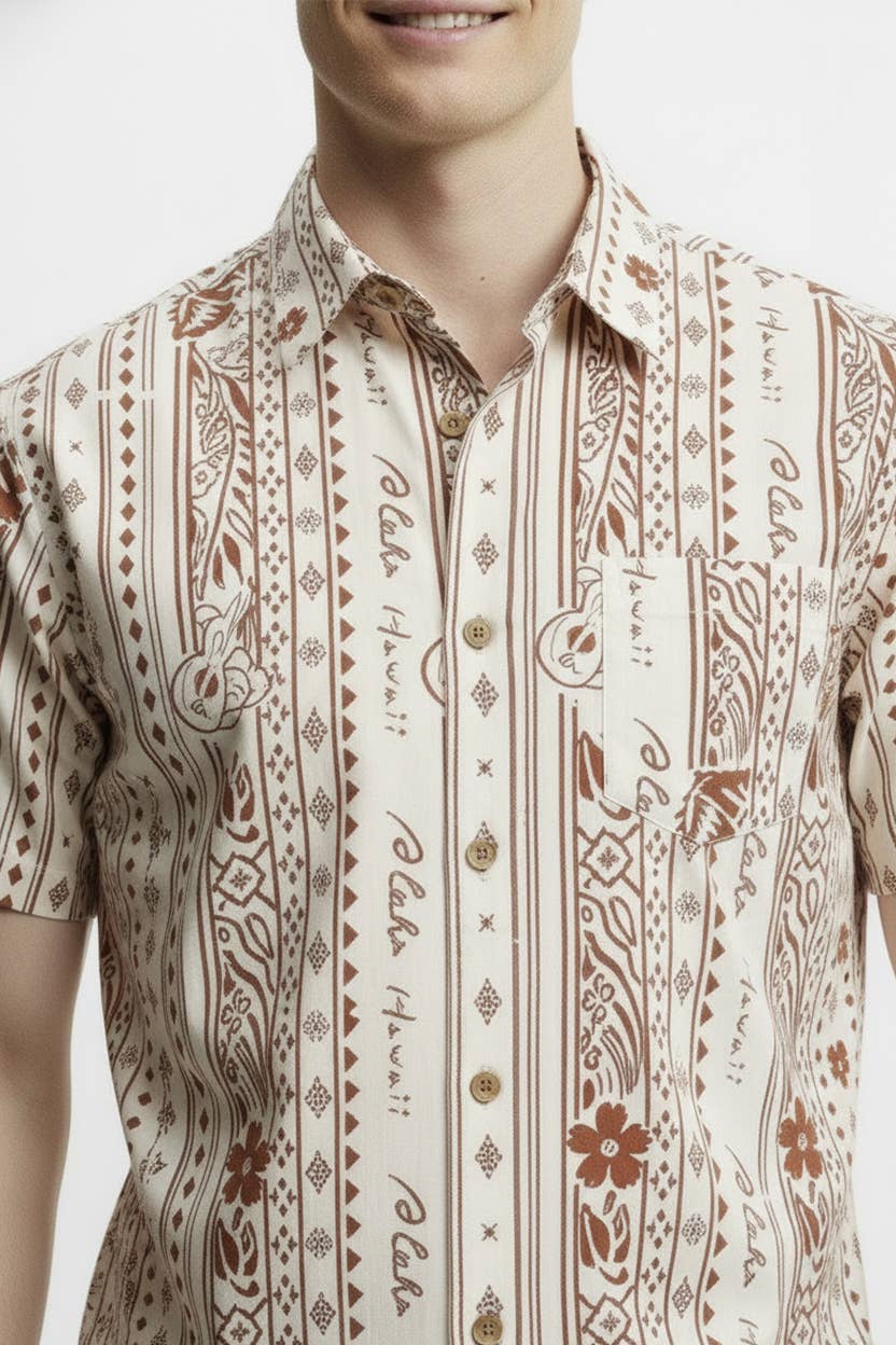 254 Camisa Masculina Estampada de Algodão com Mangas Curtas para venda a revendedores na Faire2