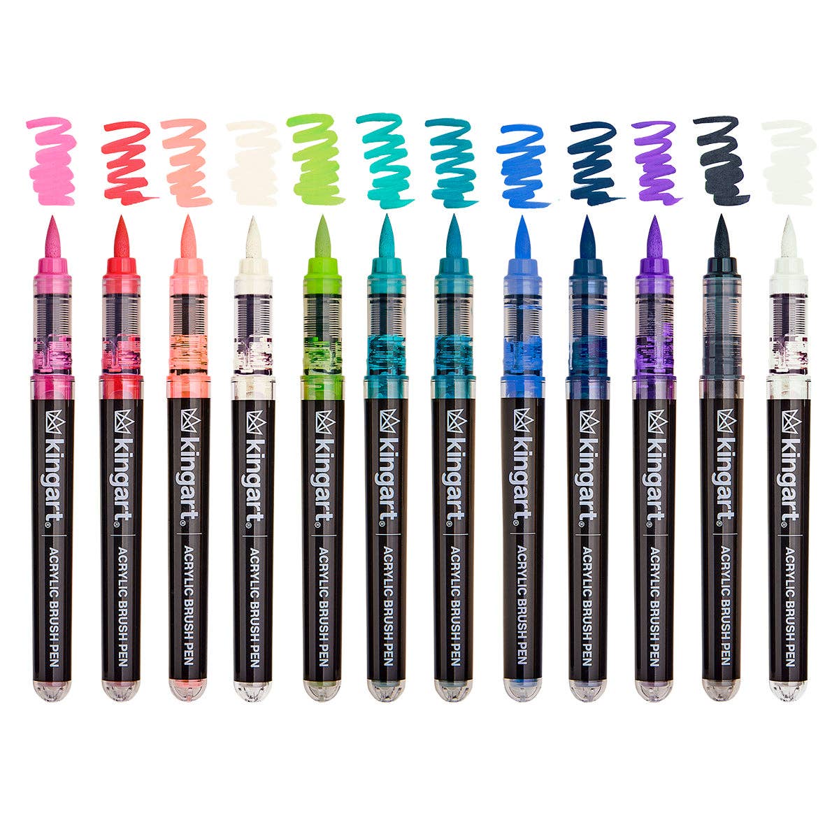 KINGART - Wholesale Marker - Acrylic Paint Brush Tip Pens - 12 Lettering Colors1