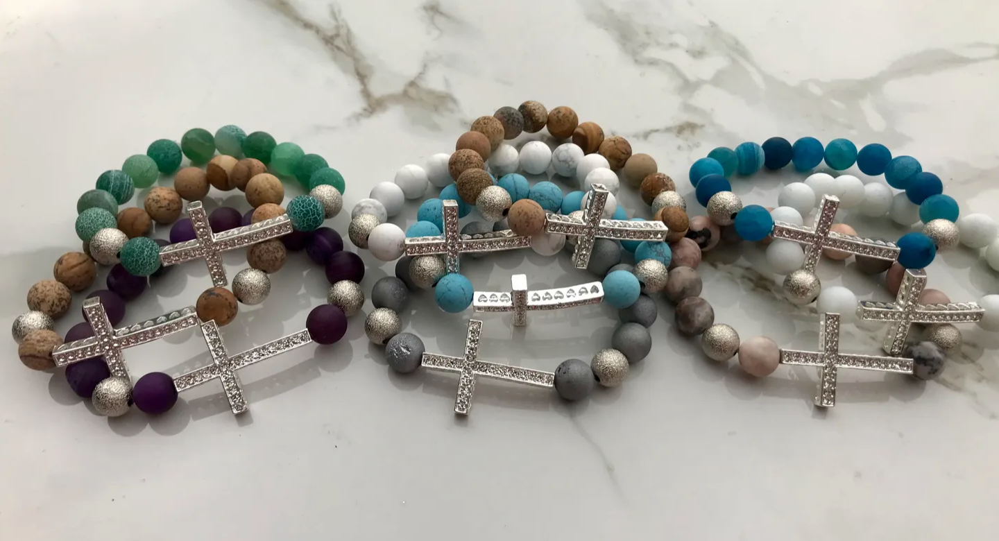 Like Polished Arrows, LLC - Wholesale Beaded Bracelet - Crystal Cross Gemstone Bracelets1