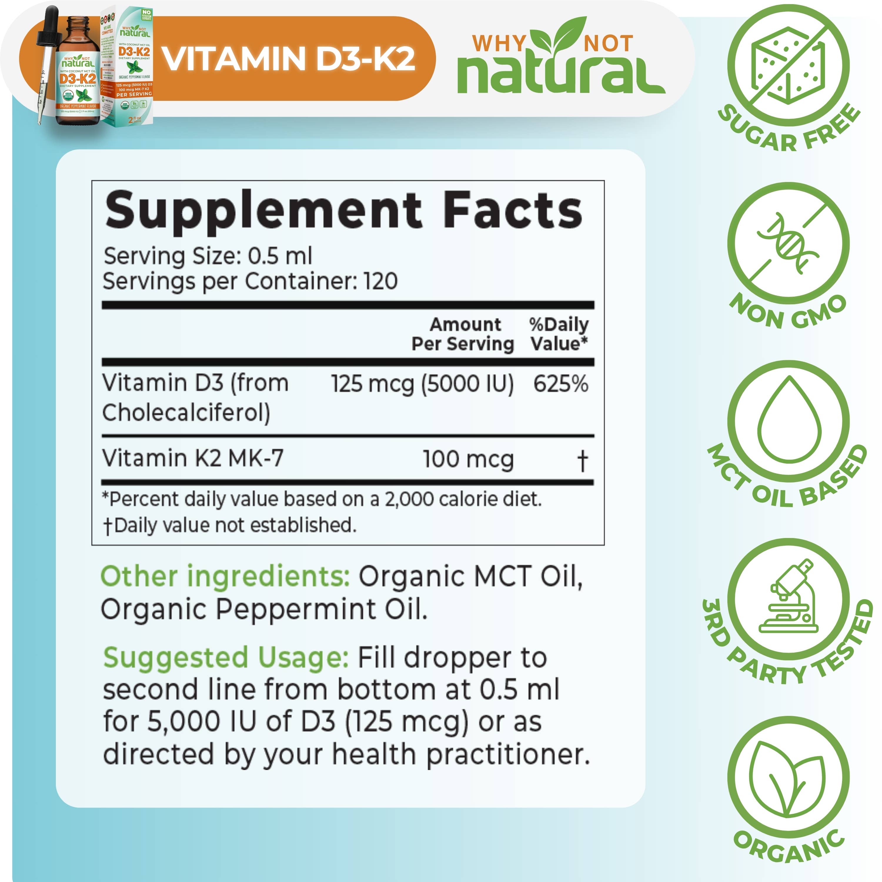 WhyNotNatural - Wholesale Oral Supplement/Vitamin - Organic Vitamin D3 Liquid Drops with K2 (MK-7)4