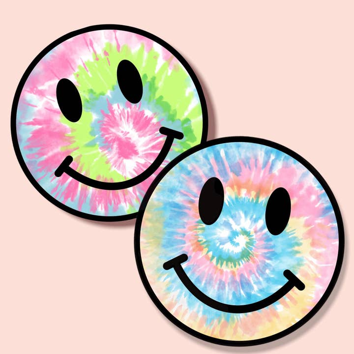 Smiley Face Tie Dye Sticker | Leuke vrolijke gezichtsstickers | stickers uit de jaren 90 | Stickerpakket voor wholesale door WritingLoveShop