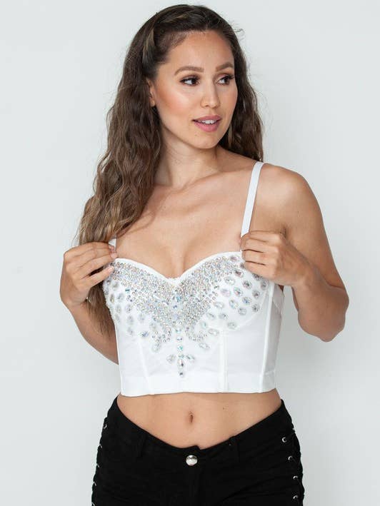 Peacock Heart Beaded Stone Bustier Crop Top for wholesale by Lydia USA