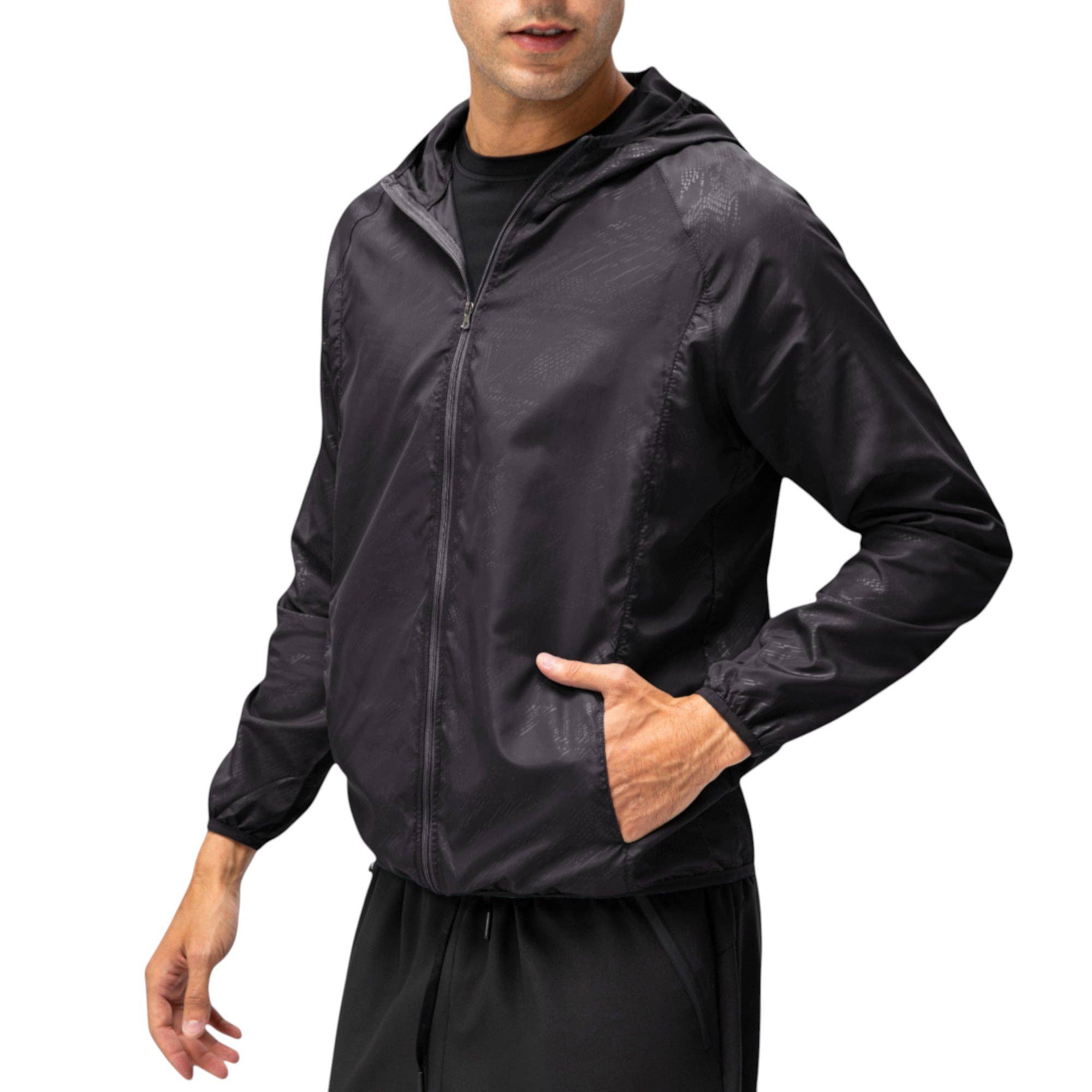 Active by Anna-Kaci - Wholesale Windbreaker - Men's - Men's Full Zip Hooded Windbreaker Jacket with Side Pockets a6