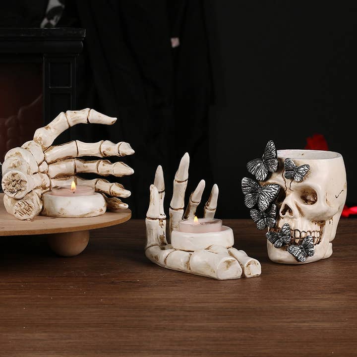 TYPE Scary Skull Hand Resin Candle Holder Decor_CWMM9862 for wholesale on Faire