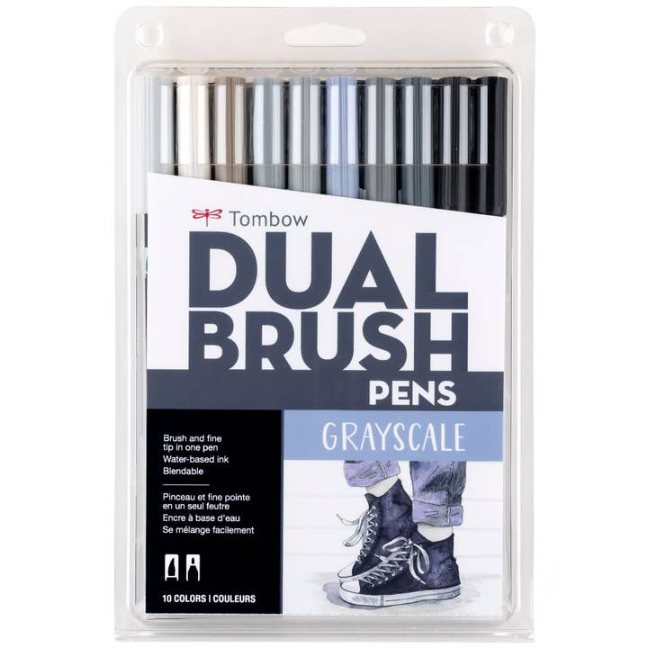 Tombow - Wholesale Marker - Dual Brush Pen Art Markers: Grayscale - 10-Pack