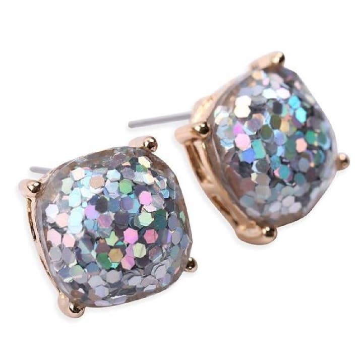 DOBBI - Wholesale Stud/Post Earrings - FACETED GLITTER CUSHION ACRYLIC POST EARRINGS1